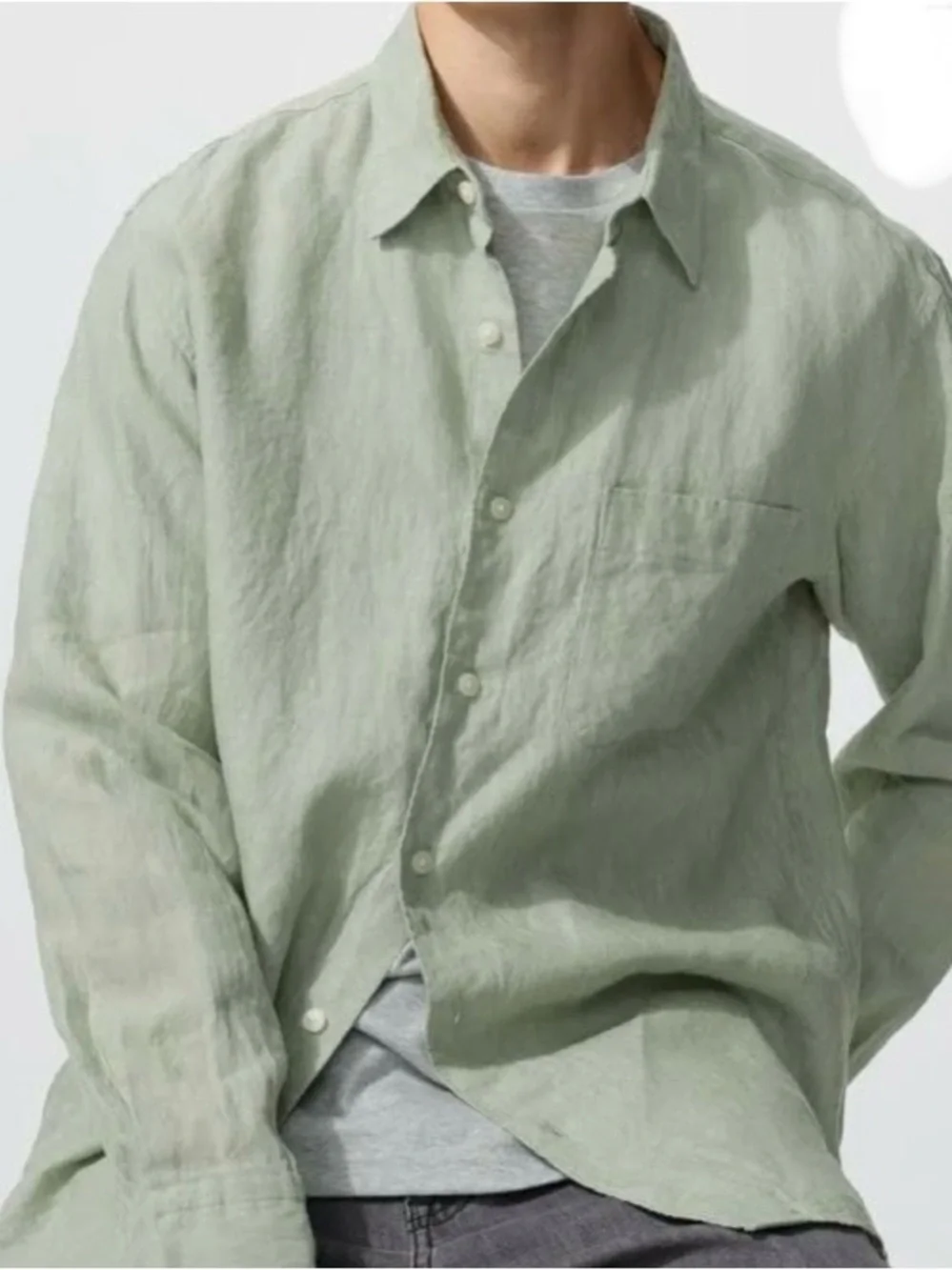 Abercrombie Fitch Men's Small Long Sleeve Button-Up Shirt Green 100% Linen